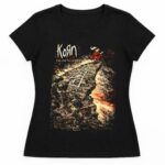 Playera de dama negra de Korn con la ilustración de Follow the Leader