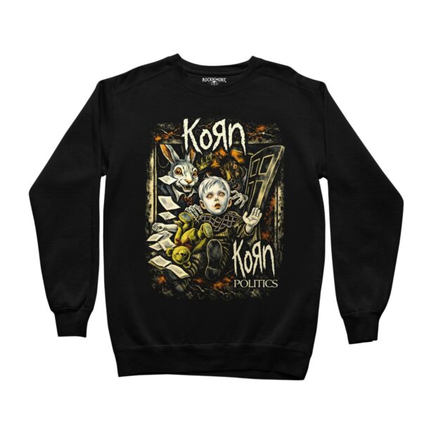 Sudadera negra cuello redondo de Korn con el arte Politics al frente