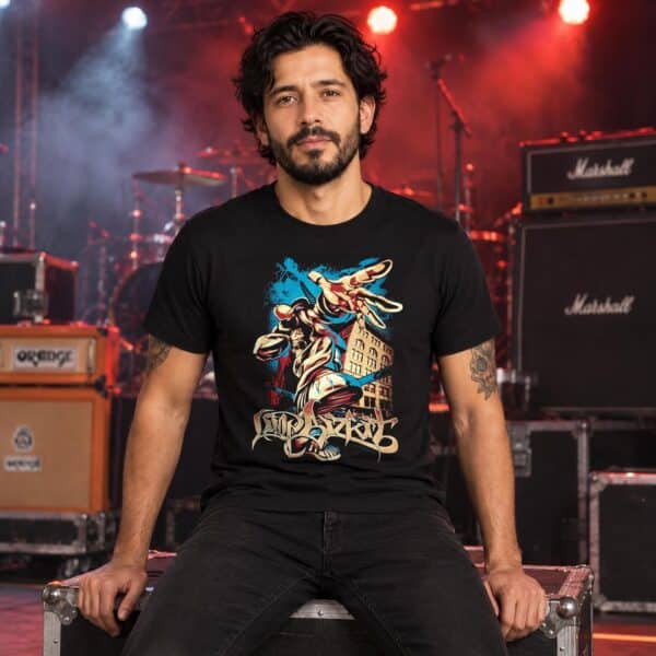 Modelo con playera negra de Limp Bizkit en concierto