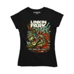 Playera negra corte dama con diseño de lobo de Linkin Park The Hunting Party