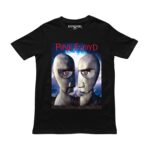 Playera negra con estampado de Pink Floyd y las dos cabezas metálicas frente a frente