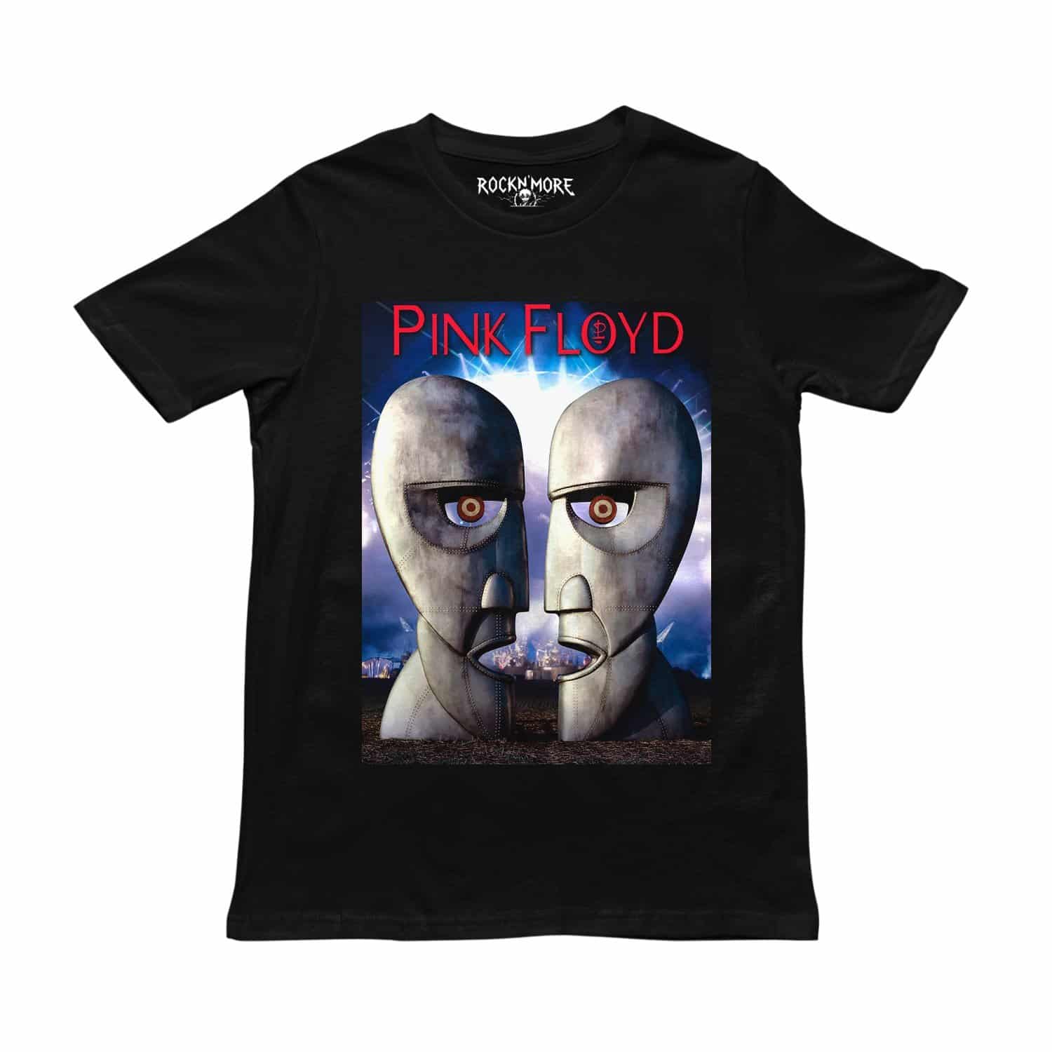 Playera negra con estampado de Pink Floyd y las dos cabezas metálicas frente a frente