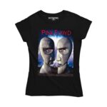 Playera negra corte dama con estampado de Pink Floyd y las cabezas metálicas