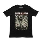 Playera negra con diseño de System of a Down, vista frontal