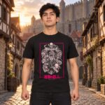 Modelo con playera negra de 6 en ciudad amurallada modelo 1