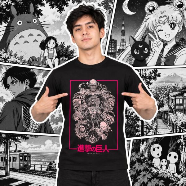 Modelo con playera negra de 6 en manga japonés