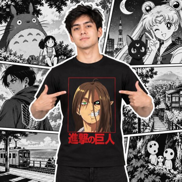 Modelo con playera negra de 12 en manga japonés