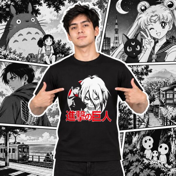 Modelo con playera negra de 14 en manga japonés