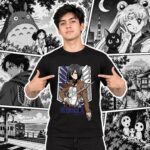 Modelo con playera negra de 11 en manga japonés