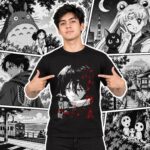 Modelo con playera negra de 4 en manga japonés