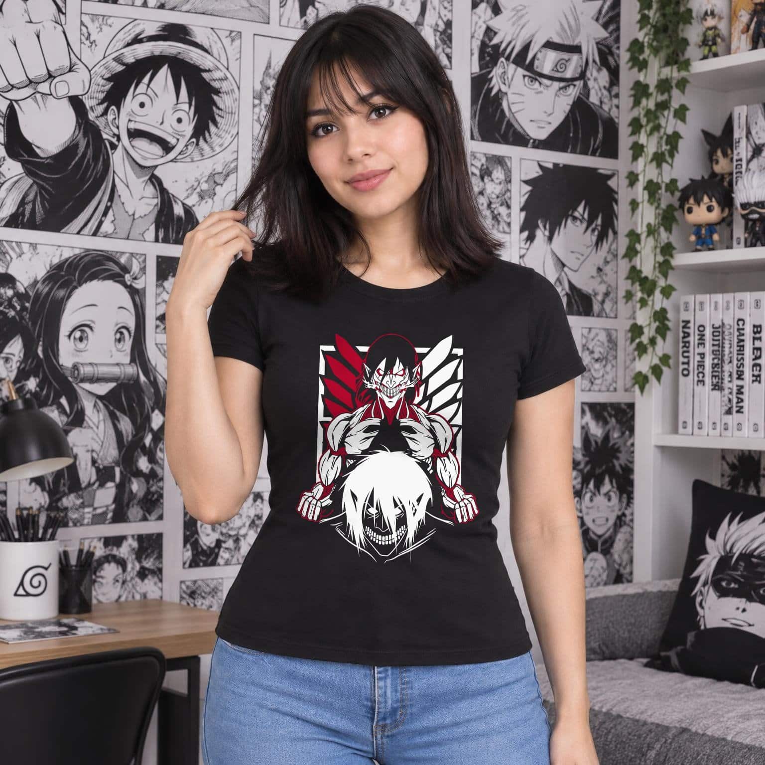 Modelo con playera negra corte dama de 9 en manga japonés