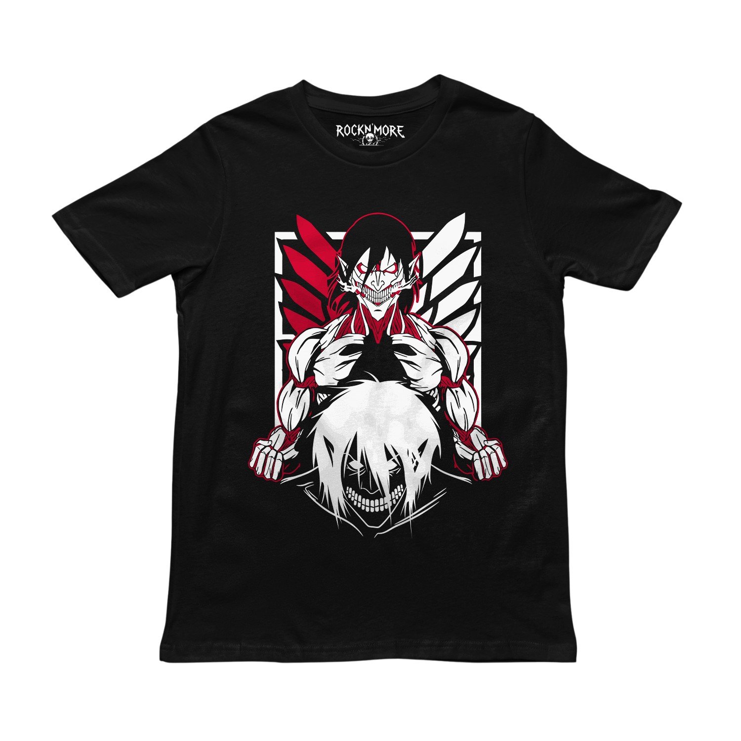 Playera negra con el Titan de Ataque de Attack on Titan y el escudo de las Alas de la Libertad