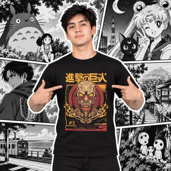 Modelo con playera negra de 7 en manga japonés