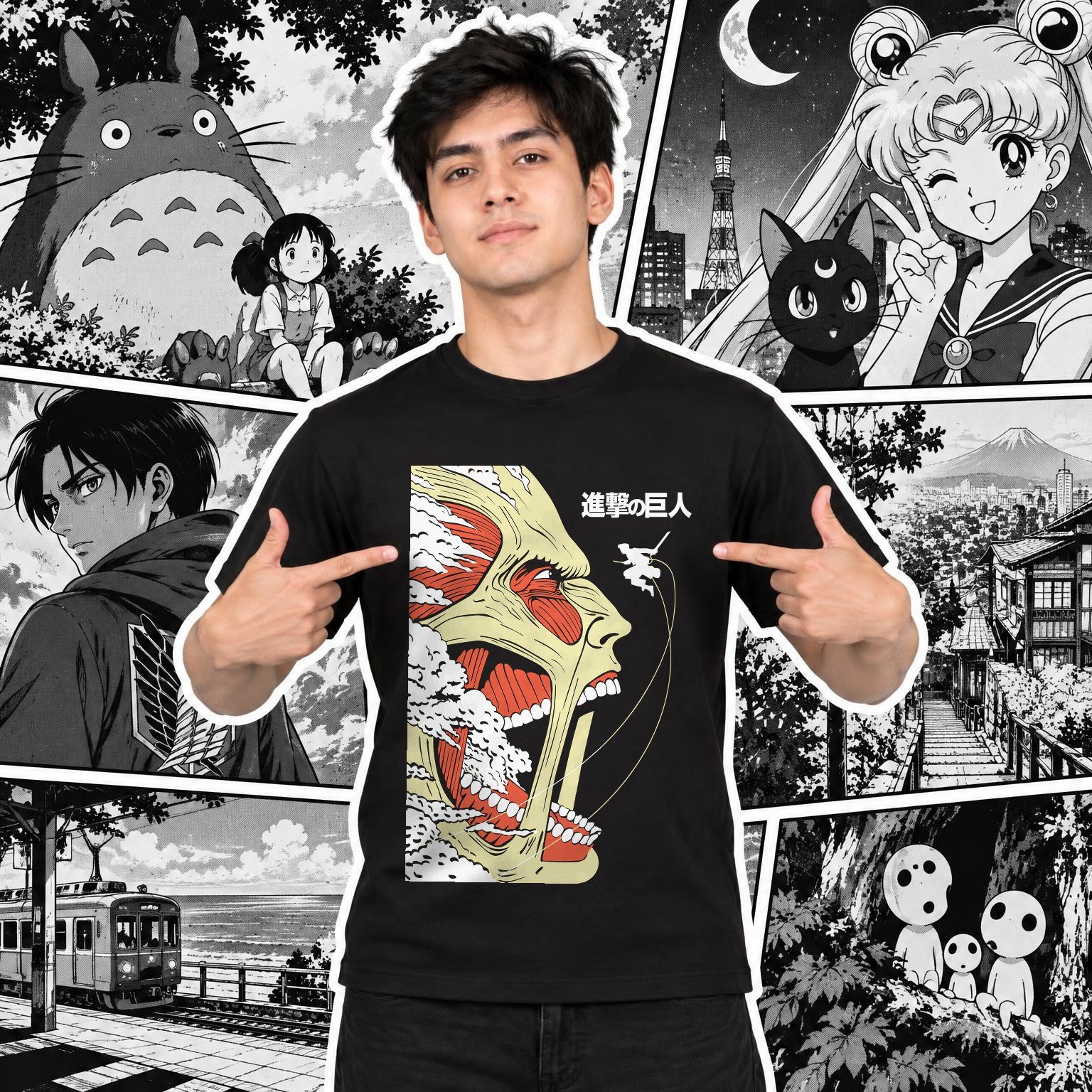 Modelo con playera negra de 18 en manga japonés