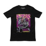 Playera negra con diseño de Blink 182: esqueleto mago sacando un conejo de un sombrero de copa