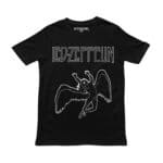 Playera negra con el logo de Led Zeppelin y el ángel Icarus en líneas blancas