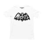 Playera blanca con estampado de Misfits: calavera Crimson Ghost dentro de alas de murciélago en negro