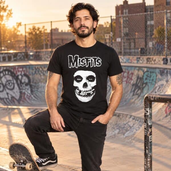 Modelo con playera negra de 1 en skate park modelo 1