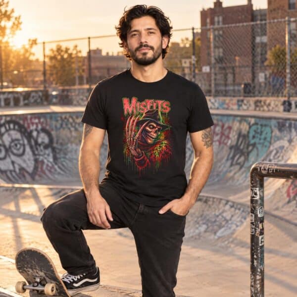Modelo con playera negra de 7 en skate park modelo 1