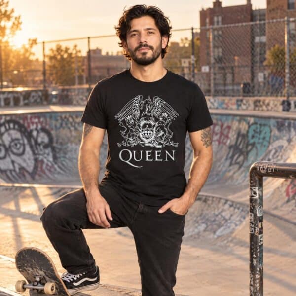 Modelo con playera negra de 1 en skate park modelo 1
