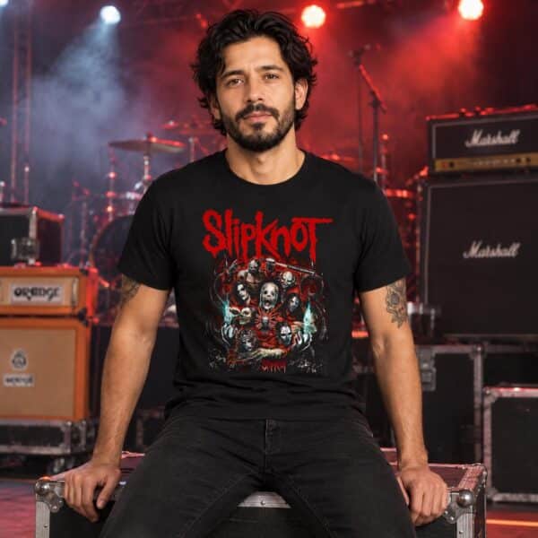 Modelo con playera negra de Slipknot en concierto