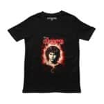 Playera negra con ilustración de Jim Morrison entre llamas rojas y el logo de The Doors