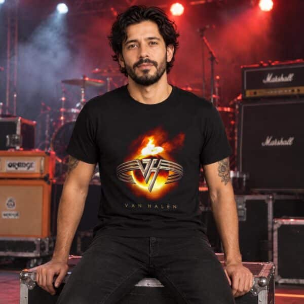 Modelo con playera negra de Van Helen en concierto